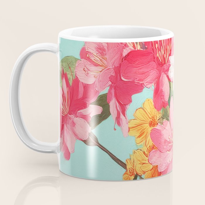 Azalea and Wildflower Bouquet on Teal Coffee Mug Gallery Image 3