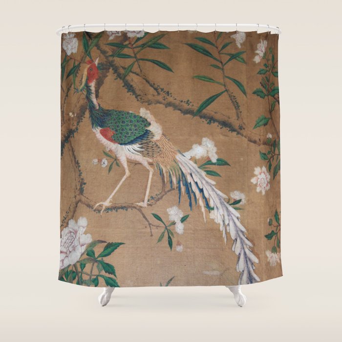 Antique French Chinoiserie in Tan & White Shower Curtain Gallery Image 1