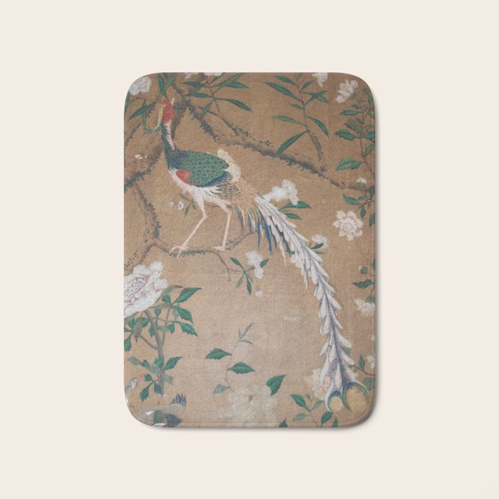 Antique French Chinoiserie in Tan & White Bath Mat Gallery Image 1