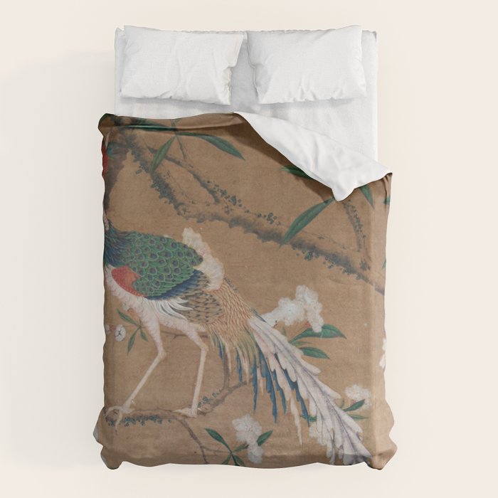 Antique French Chinoiserie in Tan & White Duvet Cover Gallery Image 1