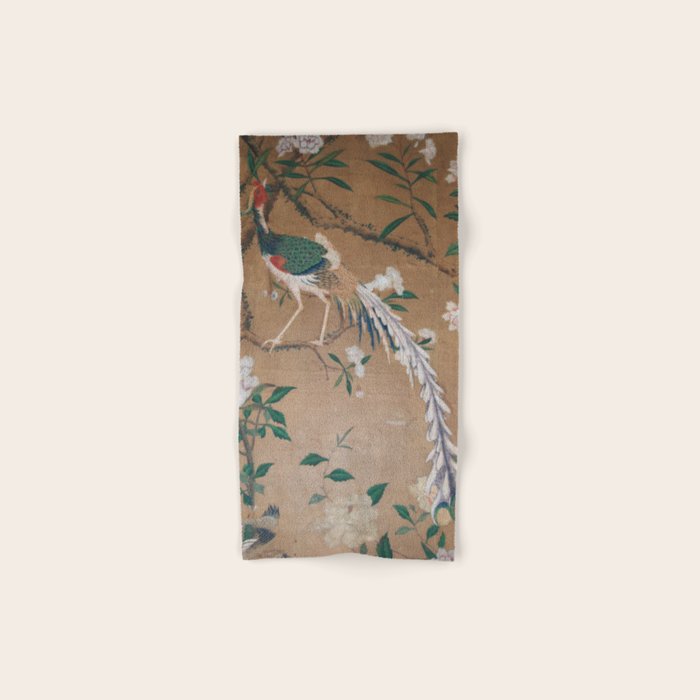 Antique French Chinoiserie in Tan & White Bath Towel Gallery Image 1