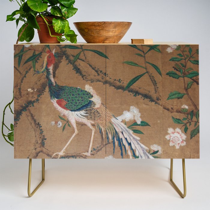 Antique French Chinoiserie in Tan & White Credenza Gallery Image 1