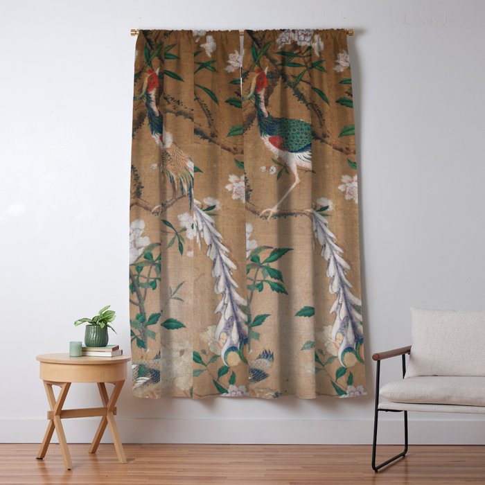 Antique French Chinoiserie in Tan & White Window Curtain Gallery Image 5
