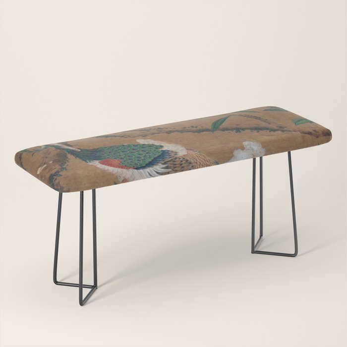 Antique French Chinoiserie in Tan & White Bench Gallery Image 1