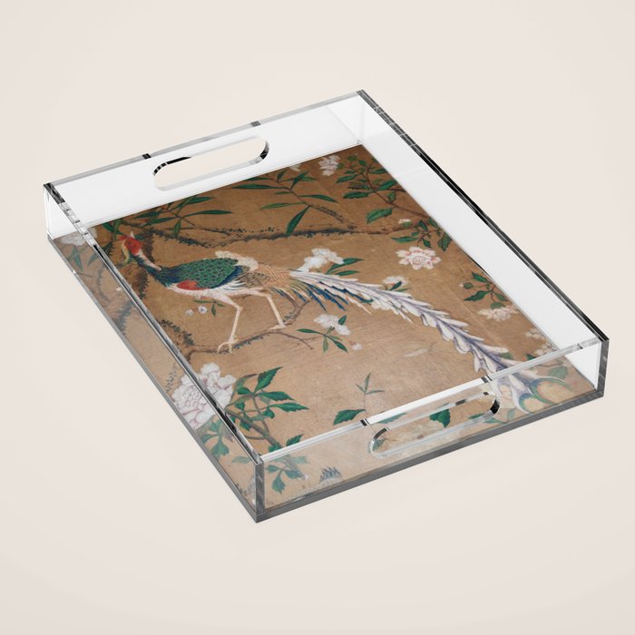 Antique French Chinoiserie in Tan & White Acrylic Tray Gallery Image 1