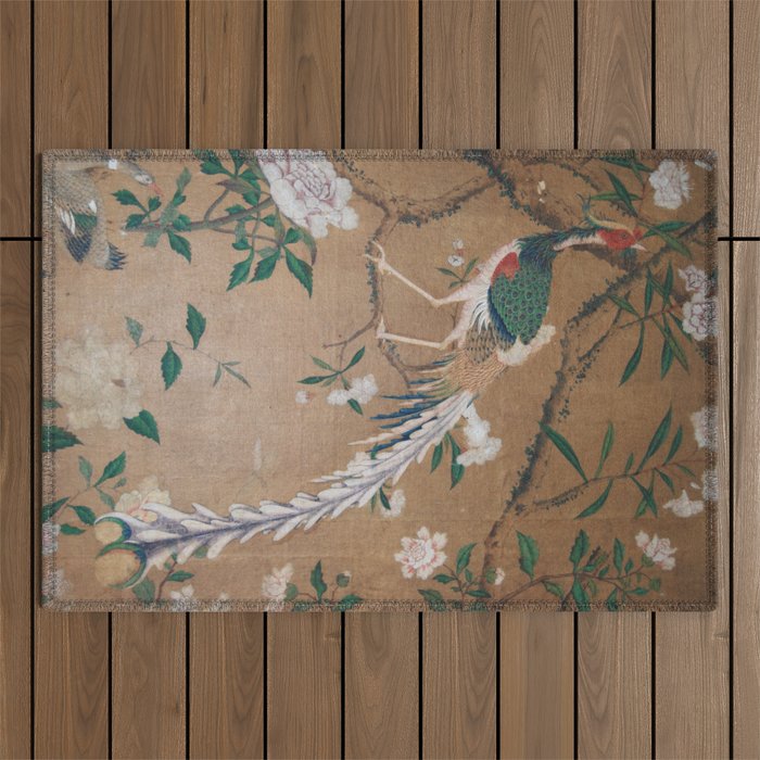 Antique French Chinoiserie in Tan & White Outdoor Rug Gallery Image 1
