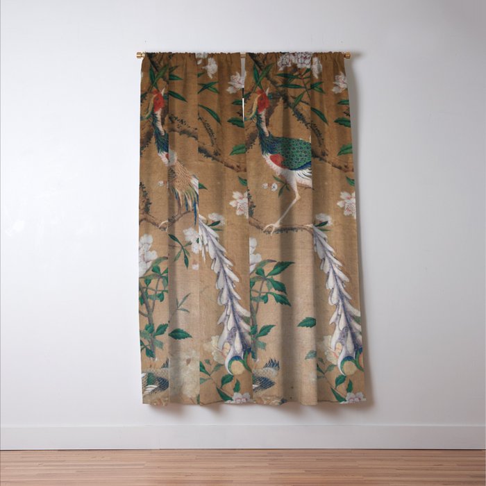 Antique French Chinoiserie in Tan & White Window Curtain Gallery Image 3