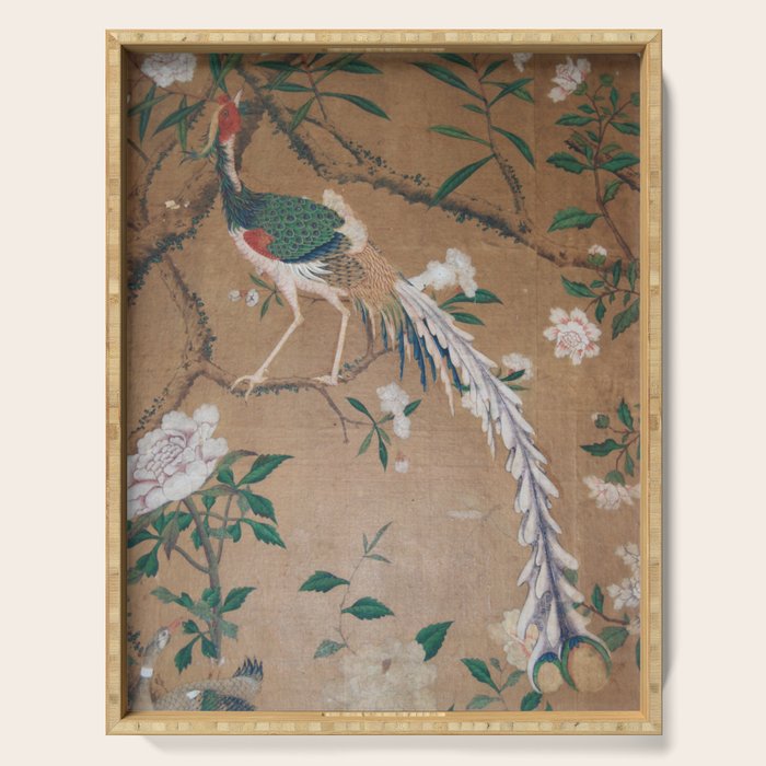Antique French Chinoiserie in Tan & White Serving Tray Gallery Image 1
