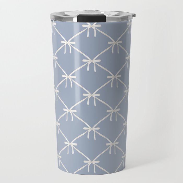 Bows & Ribbons Pattern XLIV Light Pastel Blue Travel Mug Gallery Image 1