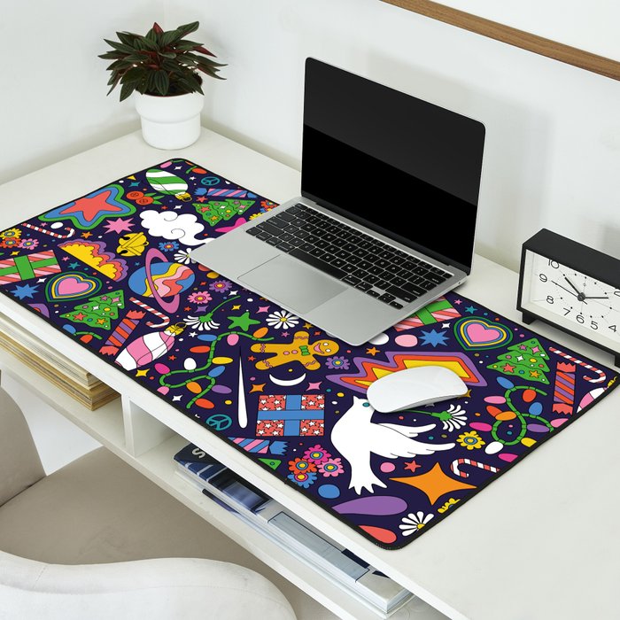 60s 70s psychedelic Modern Christmas Confetti Pattern Desk Mat Gallery Image 2
