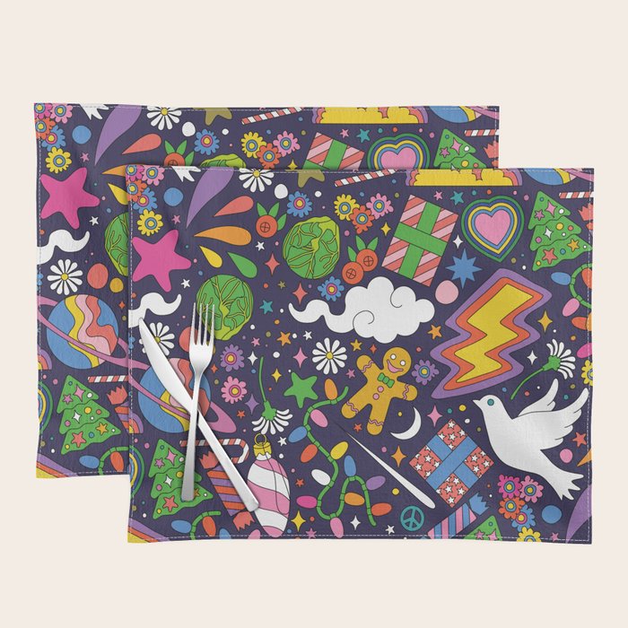 60s 70s psychedelic Modern Christmas Confetti Pattern Placemat Gallery Image 1