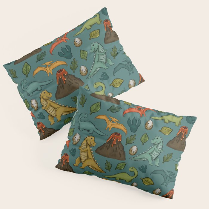 Dinosaurs, Jurassic Art, Volcanos and T-Rex, Dino Print, Dark Blue Pillow Sham Gallery Image 3