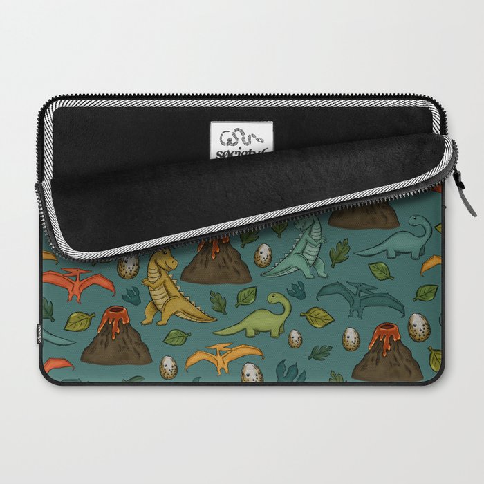 Dinosaurs, Jurassic Art, Volcanos and T-Rex, Dino Print, Dark Blue Laptop Sleeve Gallery Image 2