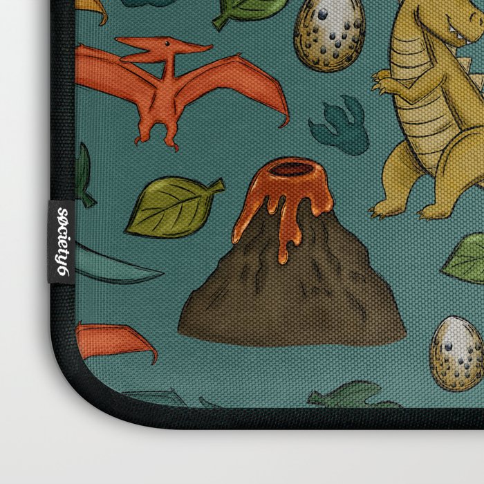 Dinosaurs, Jurassic Art, Volcanos and T-Rex, Dino Print, Dark Blue Laptop Sleeve Gallery Image 3