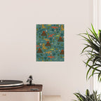 Dinosaurs, Jurassic Art, Volcanos and T-Rex, Dino Print, Dark Blue Poster Gallery Image 2