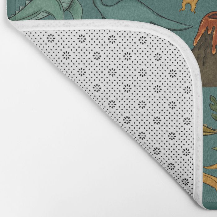 Dinosaurs, Jurassic Art, Volcanos and T-Rex, Dino Print, Dark Blue Bath Mat Gallery Image 2