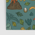 Dinosaurs, Jurassic Art, Volcanos and T-Rex, Dino Print, Dark Blue Poster Gallery Image 3