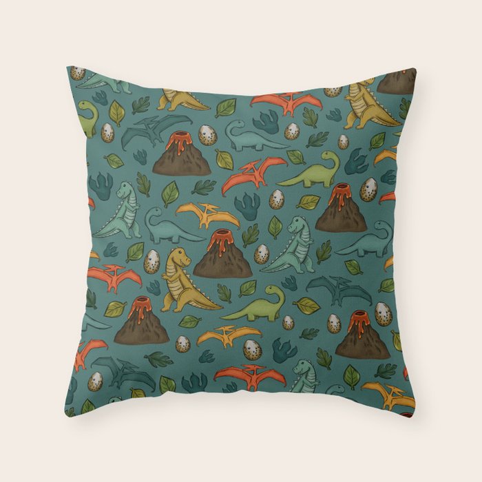 Dinosaurs, Jurassic Art, Volcanos and T-Rex, Dino Print, Dark Blue Throw Pillow Gallery Image 6