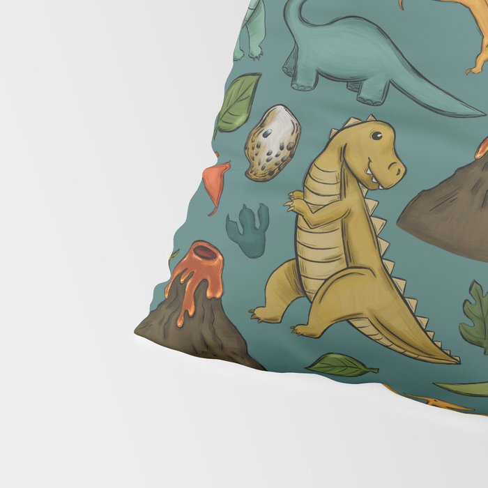 Dinosaurs, Jurassic Art, Volcanos and T-Rex, Dino Print, Dark Blue Pillow Sham Gallery Image 4