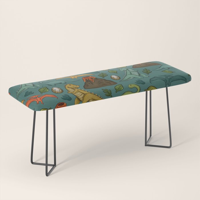 Dinosaurs, Jurassic Art, Volcanos and T-Rex, Dino Print, Dark Blue Bench Gallery Image 1
