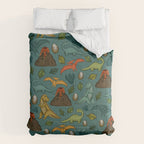 Dinosaurs, Jurassic Art, Volcanos and T-Rex, Dino Print, Dark Blue Comforter Gallery Image 6