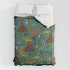 Dinosaurs, Jurassic Art, Volcanos and T-Rex, Dino Print, Dark Blue Duvet Cover Gallery Image 6