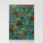Dinosaurs, Jurassic Art, Volcanos and T-Rex, Dino Print, Dark Blue Stationery Card Gallery Image 2