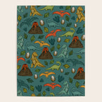 Dinosaurs, Jurassic Art, Volcanos and T-Rex, Dino Print, Dark Blue Poster Gallery Image 4