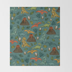 Dinosaurs, Jurassic Art, Volcanos and T-Rex, Dino Print, Dark Blue Throw Blanket Gallery Image 2