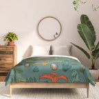 Dinosaurs, Jurassic Art, Volcanos and T-Rex, Dino Print, Dark Blue Comforter Gallery Image 3