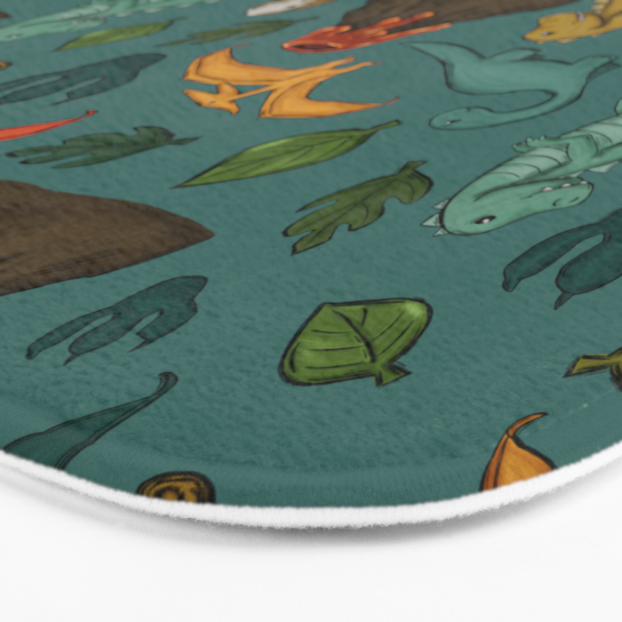 Dinosaurs, Jurassic Art, Volcanos and T-Rex, Dino Print, Dark Blue Bath Mat Gallery Image 3