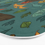 Dinosaurs, Jurassic Art, Volcanos and T-Rex, Dino Print, Dark Blue Bath Mat Gallery Image 3