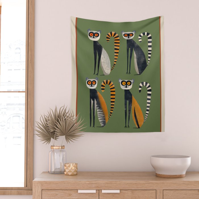 Striped Lemurs Wall Tapestry Gallery Image 2