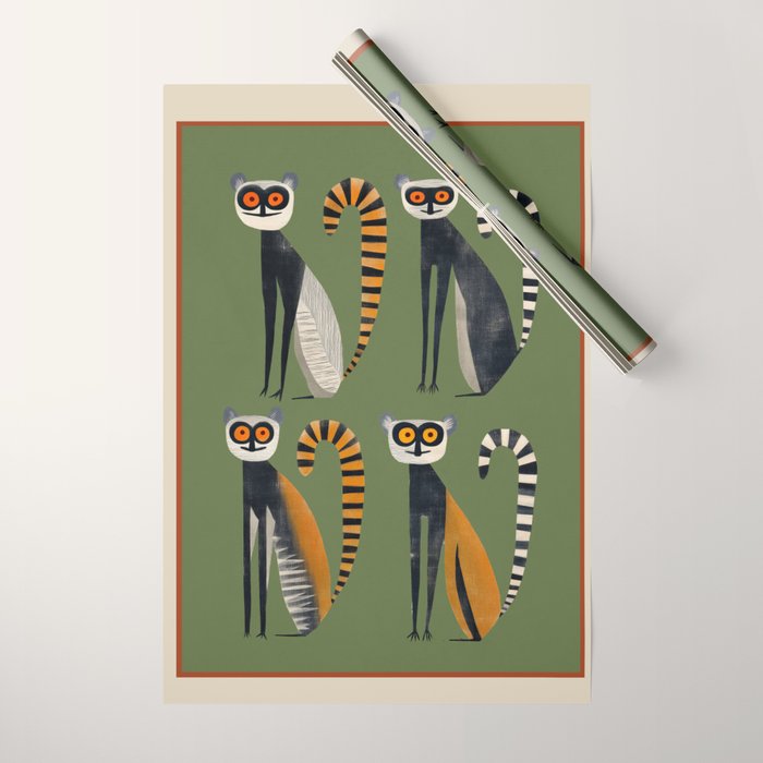 Striped Lemurs Wrapping Paper Gallery Image 1
