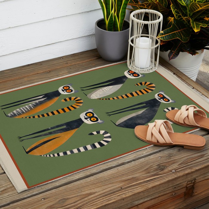 Striped Lemurs Outdoor Rug Gallery Image 2