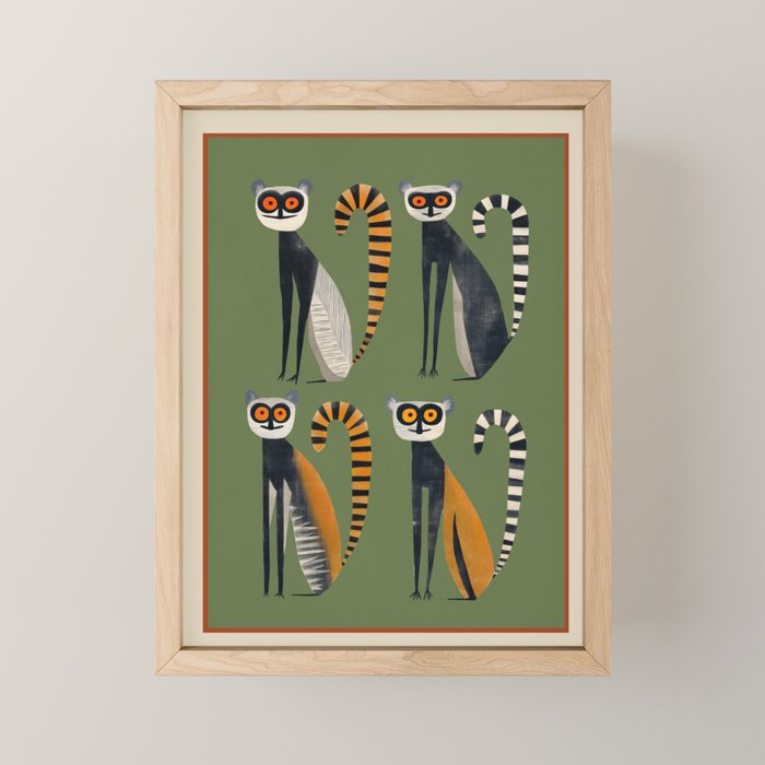 Striped Lemurs Mini Art Print Gallery Image 1