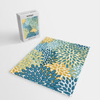 Modern Floral Prints, Teal and Yellow Jigsaw Puzzle Gallery Image 2