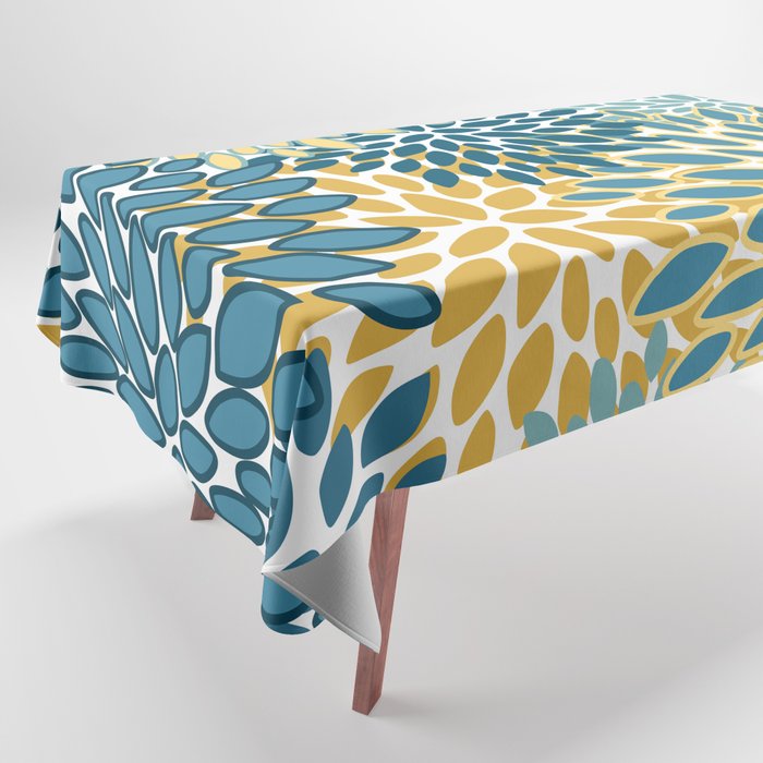 Modern Floral Prints, Teal and Yellow Tablecloth Gallery Image 1
