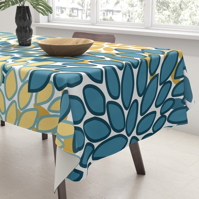 Modern Floral Prints, Teal and Yellow Tablecloth Gallery Image 3