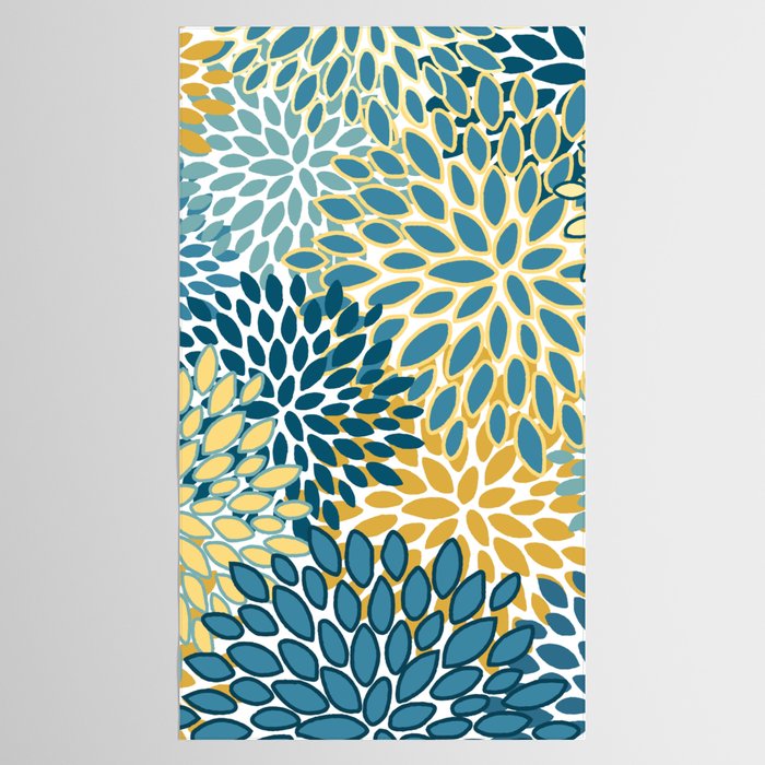 Modern Floral Prints, Teal and Yellow Tablecloth Gallery Image 2