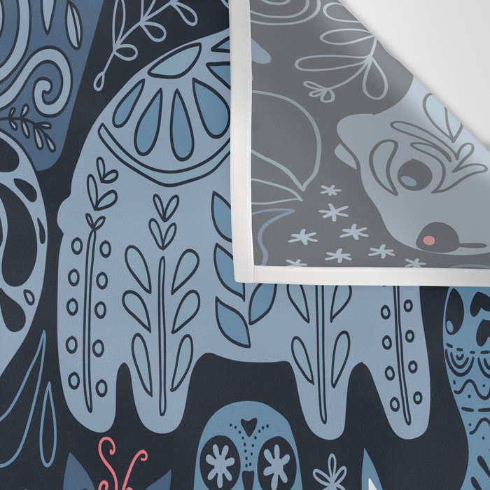 Arctic animals Polar bear, narwhal, seal, fox, puffin, whale  Wall Tapestry Gallery Image 3