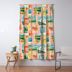 Vintage world travel postage stamp sticker pattern Window Curtain Gallery Image 5
