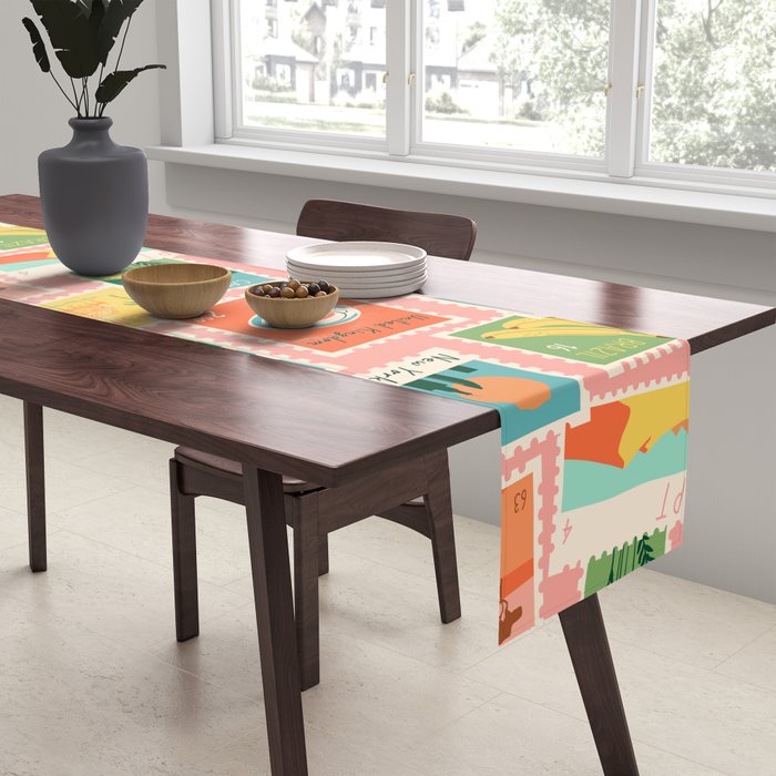 Vintage world travel postage stamp sticker pattern Table Runner Gallery Image 2