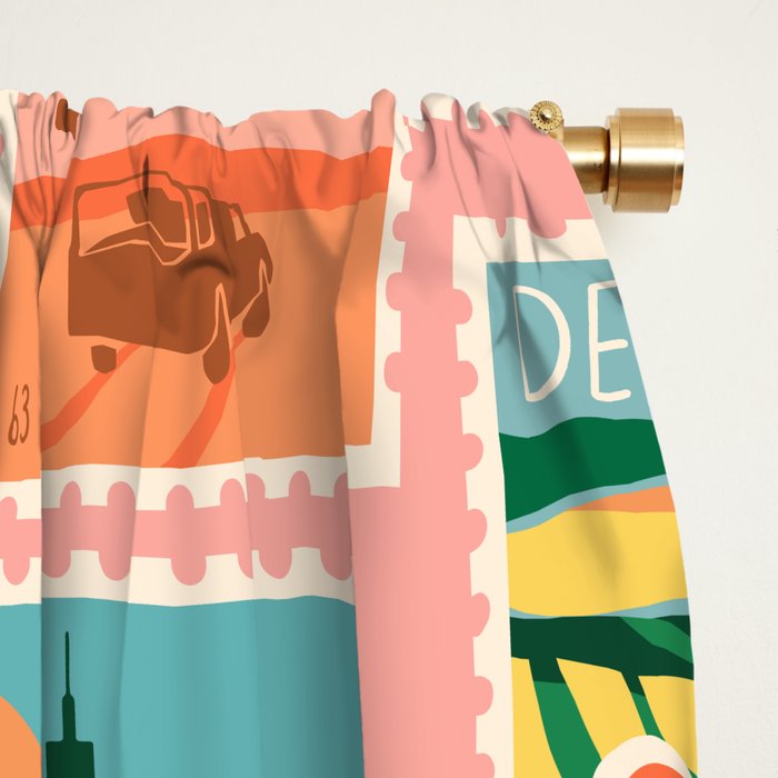 Vintage world travel postage stamp sticker pattern Window Curtain Gallery Image 2