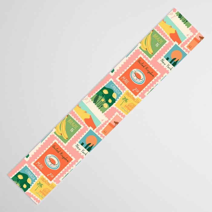Vintage world travel postage stamp sticker pattern Table Runner Gallery Image 3