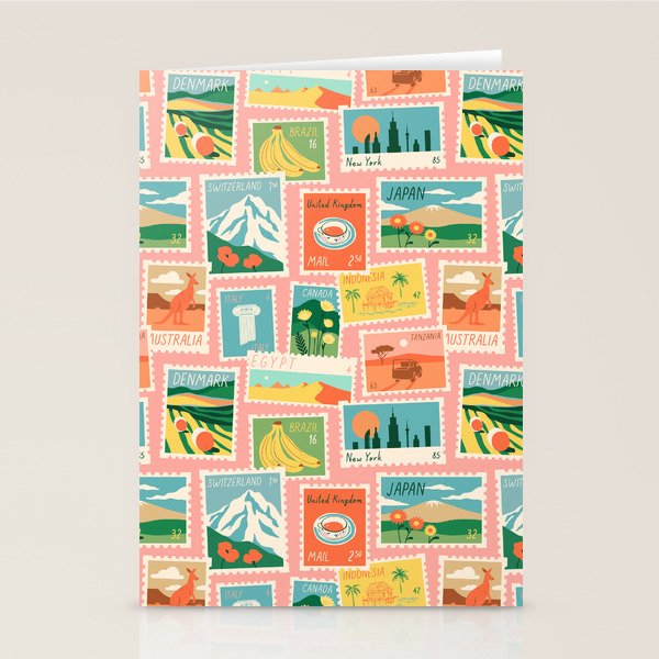 Vintage world travel postage stamp sticker pattern Stationery Card Gallery Image 2
