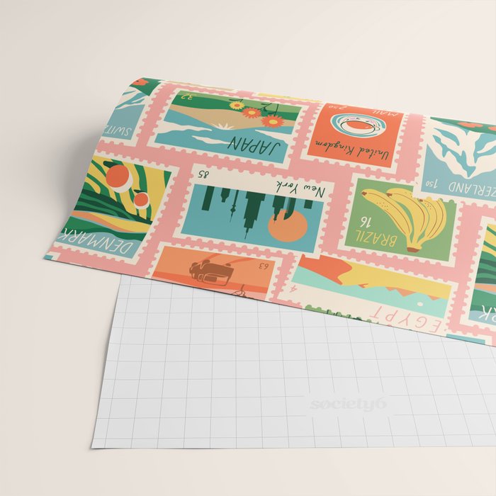 Vintage world travel postage stamp sticker pattern Wrapping Paper Gallery Image 2