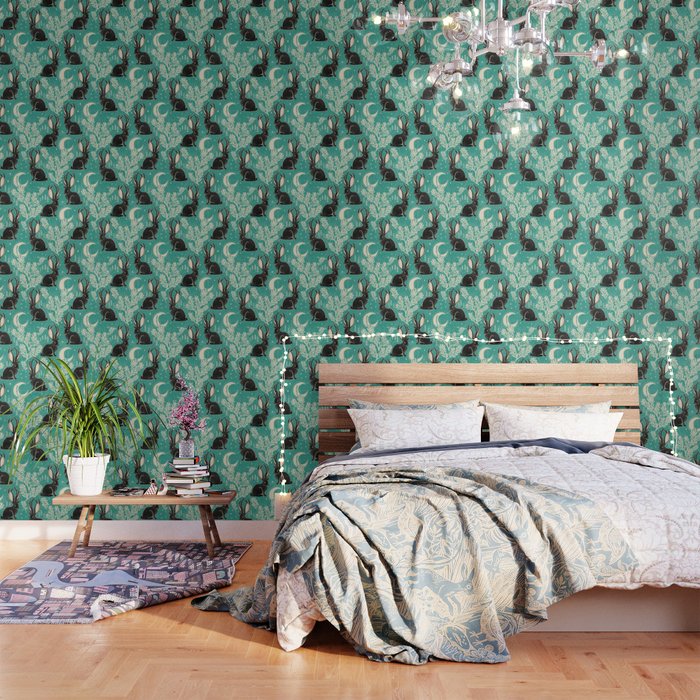Jackalope - teal & black Wallpaper Gallery Image 1
