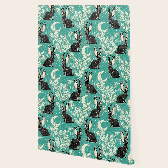 Jackalope - teal & black Wallpaper Gallery Image 2