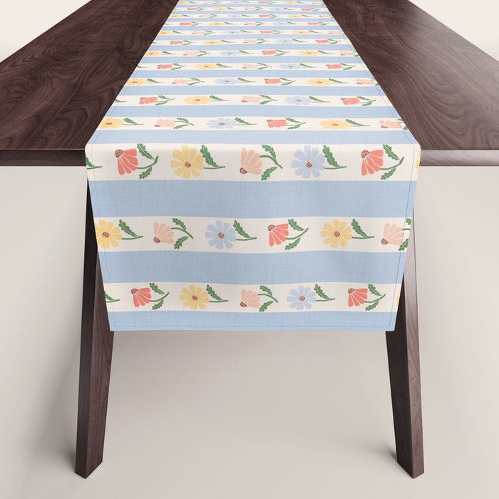 Sweet Floral Stripes - vintage blue Table Runner Gallery Image 1